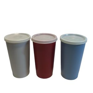 3 Vintage Tupperware # 873 Tumbler Cups With Lids Stackable 12 oz.